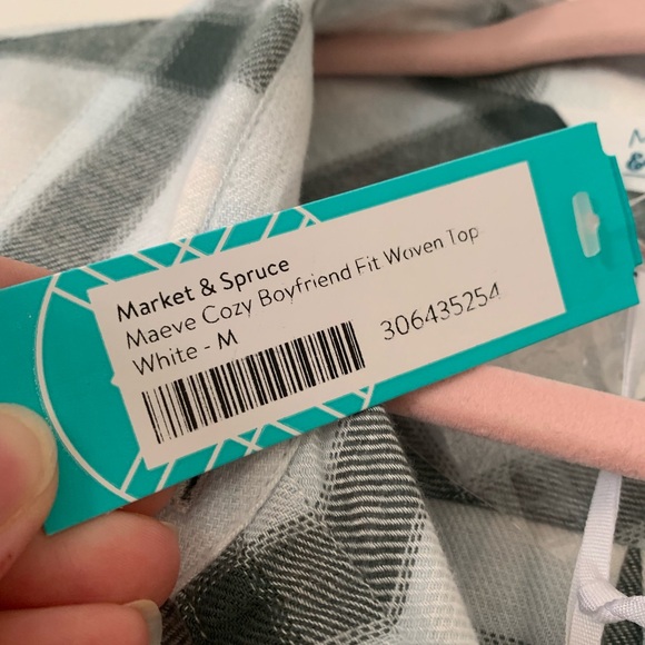 Market & Spruce Olive Green and White Woven Flannel Top - Picture 3 of 5